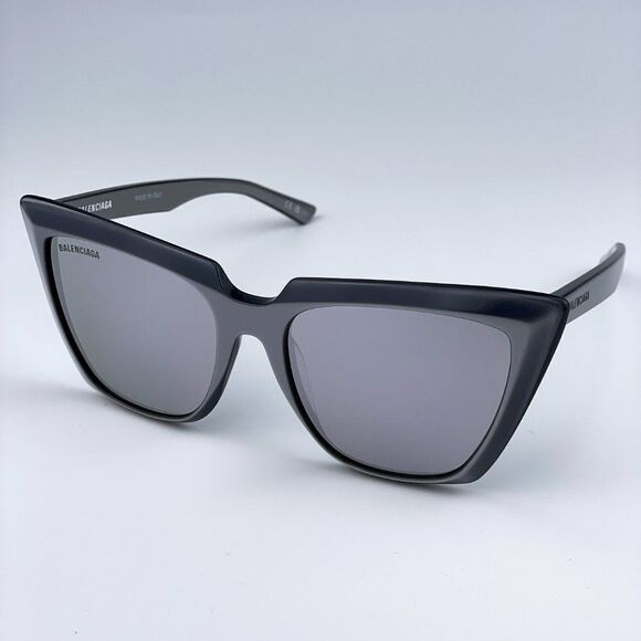NEW Balenciaga BB0046S 006 Silver Gray Shiny Mirrored Cat Eye Women Sunglasses - Picture 5 of 11